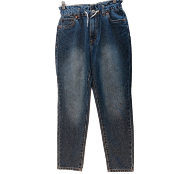 Levi Jean Cotton High Rise Pull-on Girl 12 Reg Draw String Elastic Mid Wash Blue - Picture 1 of 13